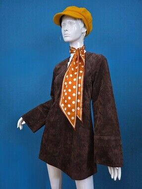 🆕️🌞RECLAIMED VINTAGE 60s Style Real Suede Mini Dress w/ Mod Bell Sleeves (NWT)